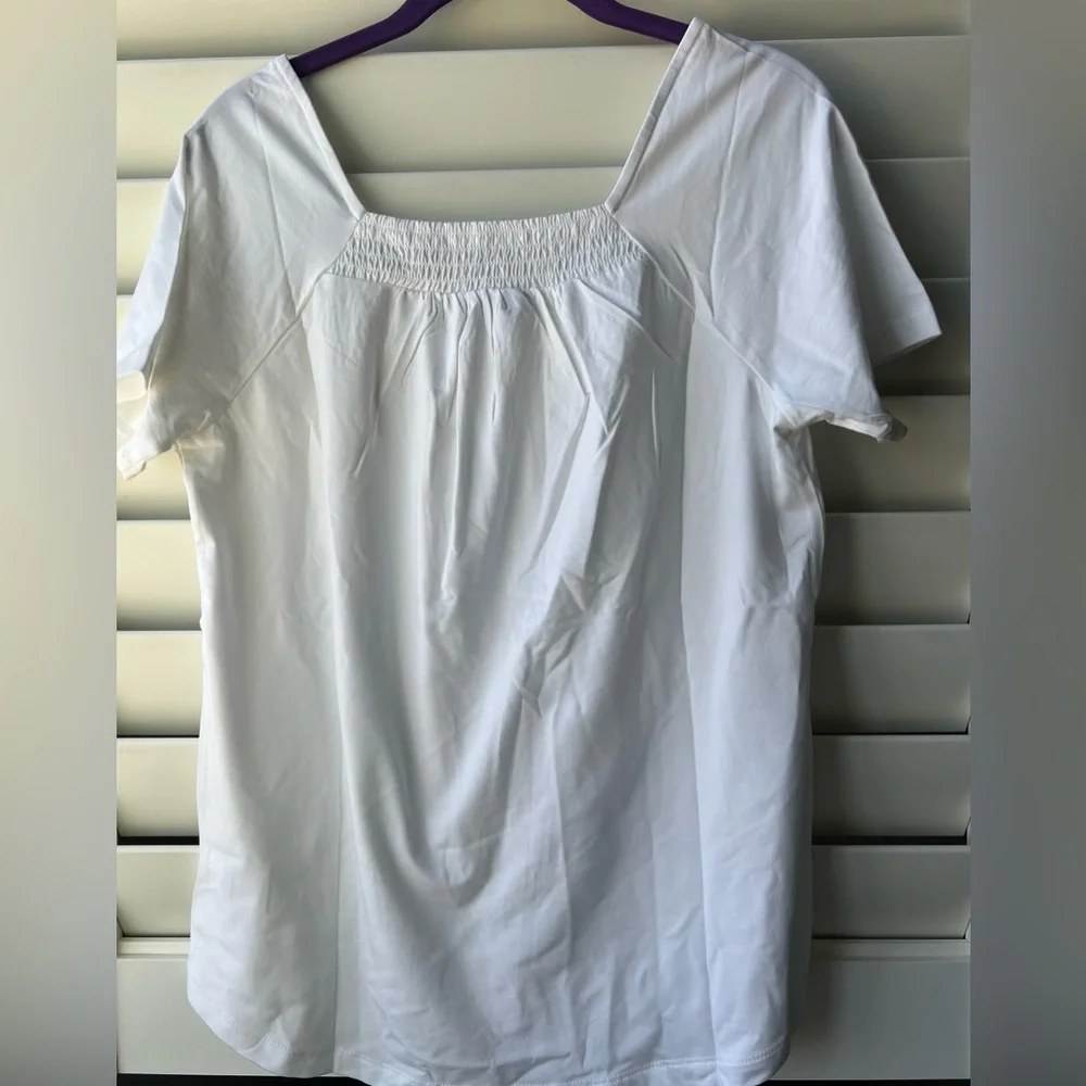 Lands’ End - NWT - White Women's Top - S & M - Smocked Sq Neck - Short Sleeve - Picture 10 of 10